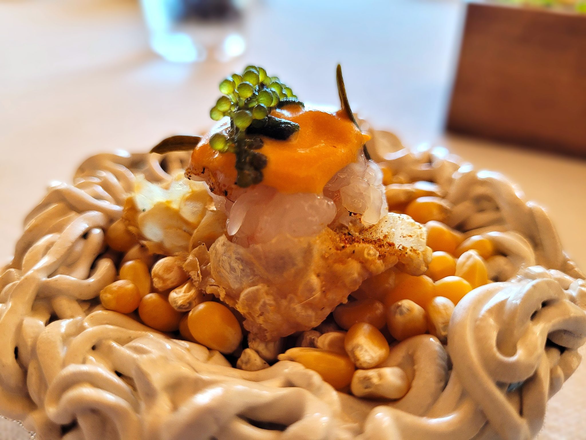 Crujiente de pollo y gambas