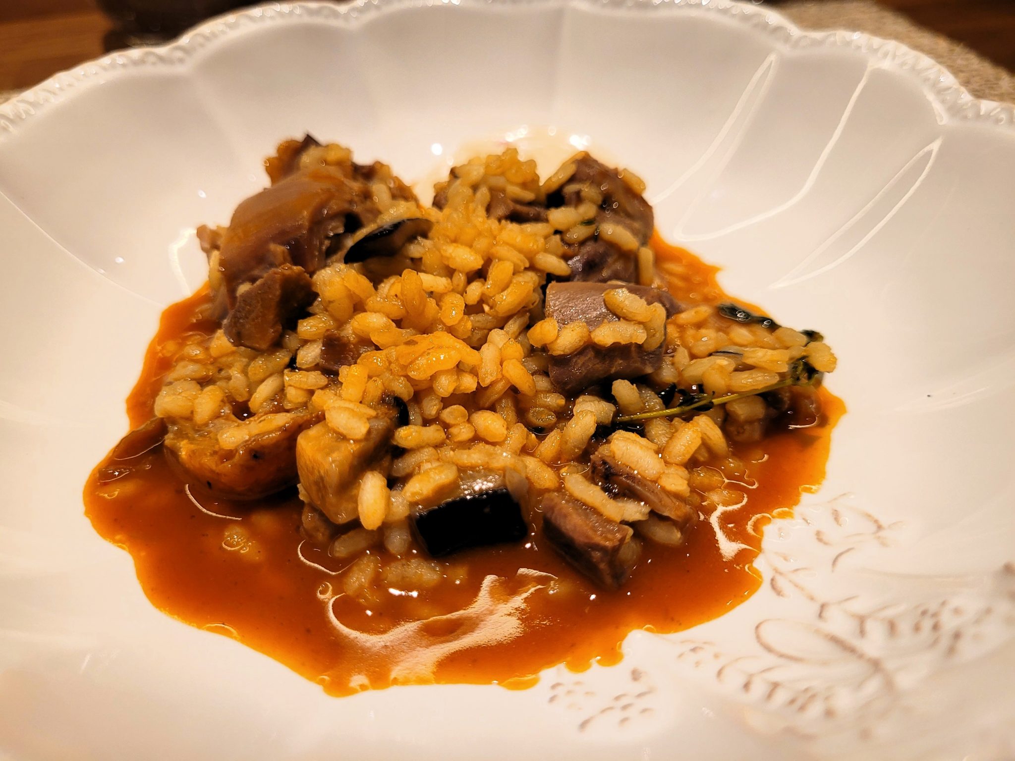Arroz de ganso y setas Barbecho